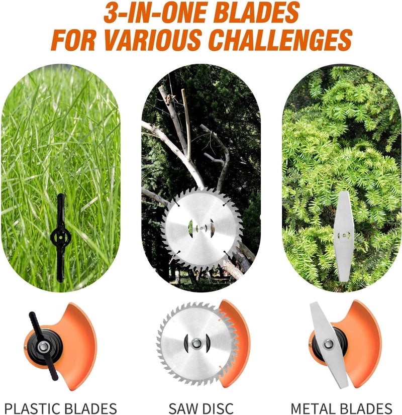 ALSO GO 21V Electric Weed Eater with Wheels,Cordless Battery Weed Wacker with Charger, 3 in 1 Brush Cutter/String Trimmer/Grass Trimmer/Lawn Mower,Edger for Garden and Yard Lawn,2 Batteries Include - Image 5